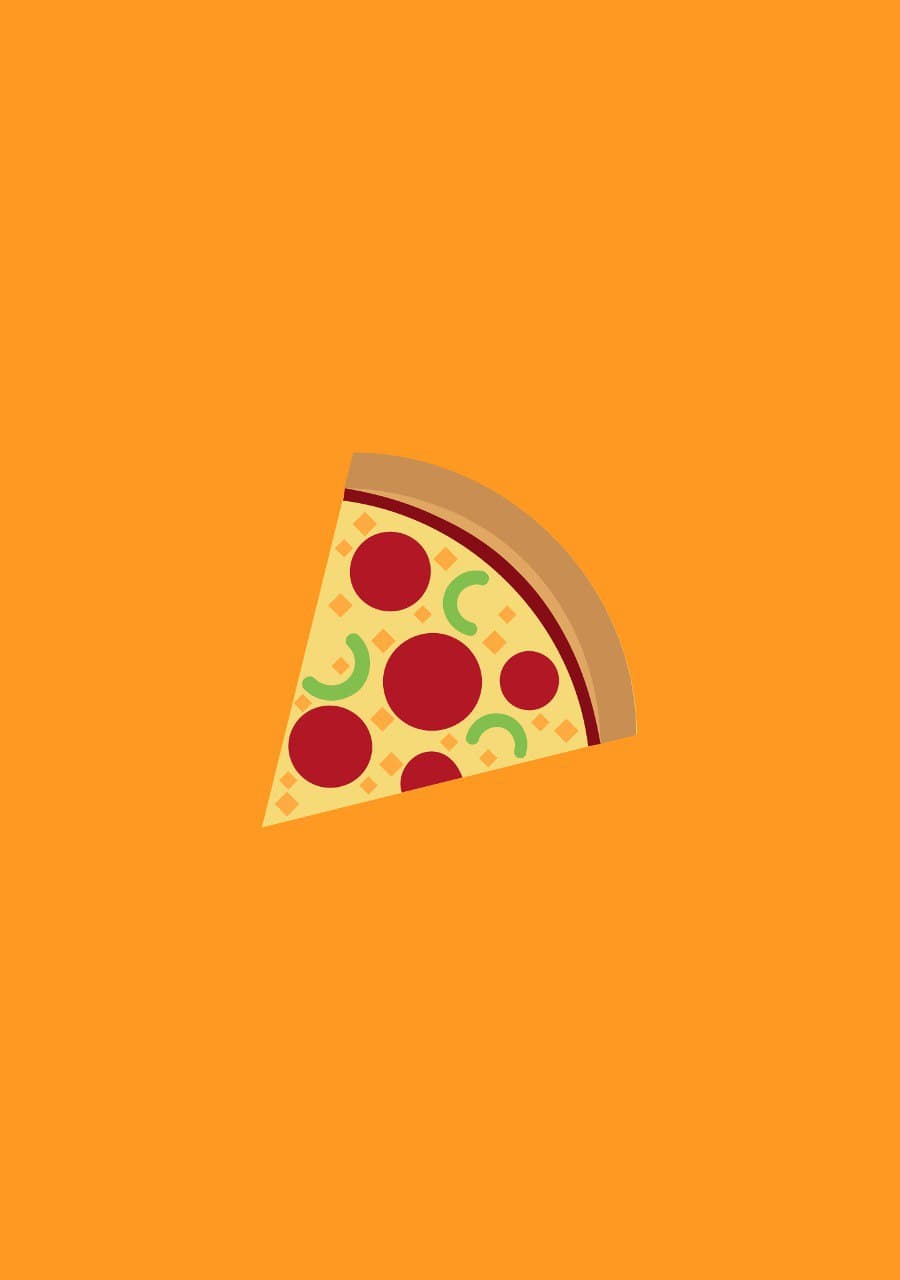 A pizza slice with orange background